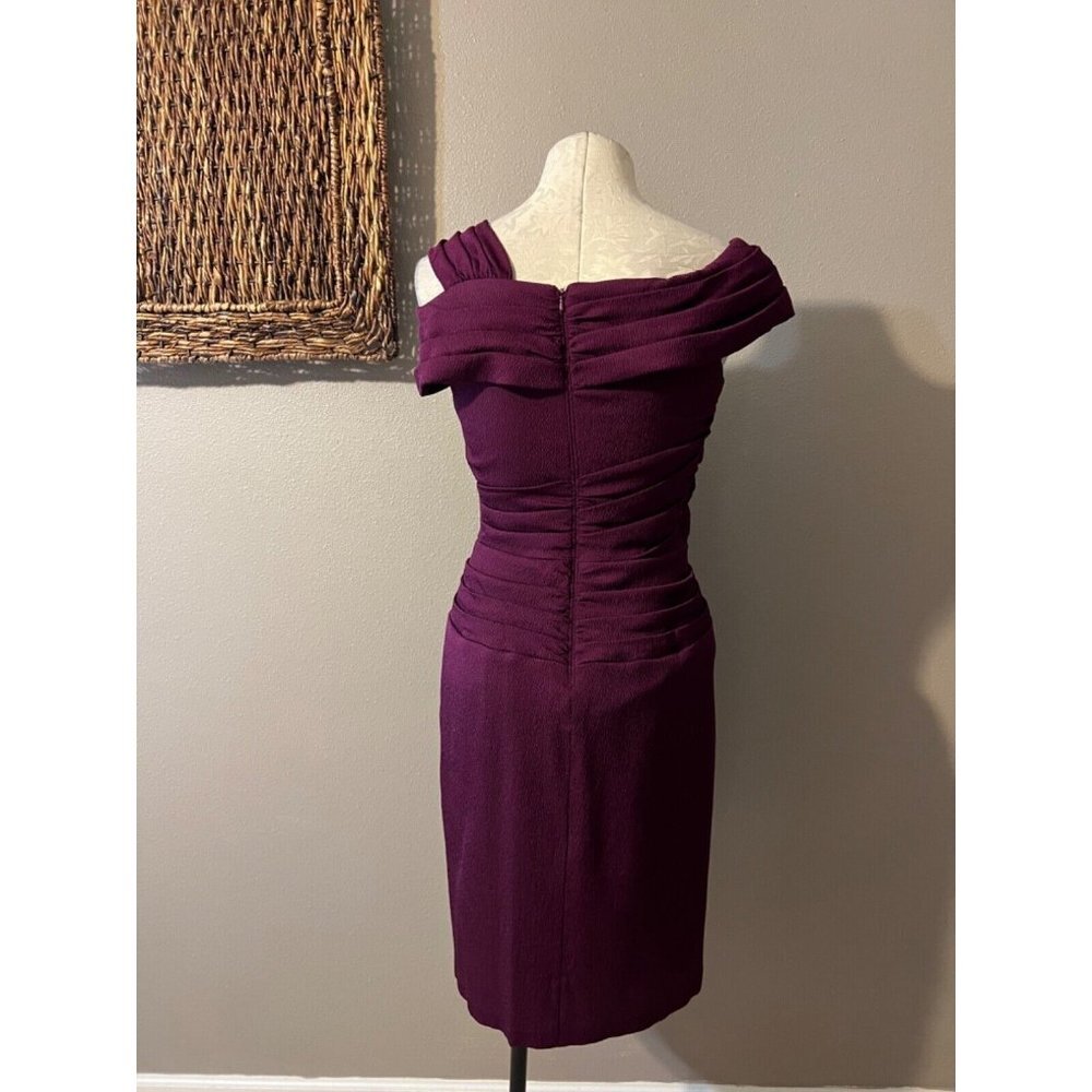 Tadashi Shoji Dress 8 Maroon Purple Silk Sheath Wedding Party Cruise Cocktail - Picture 4 of 8